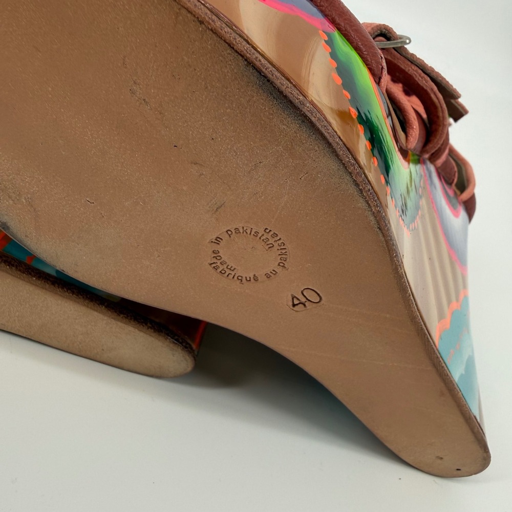 Meher Kakalia EU 40 Hand Painted Platform Wedge Sandals Embroidered Leather Boho - Picture 8 of 9